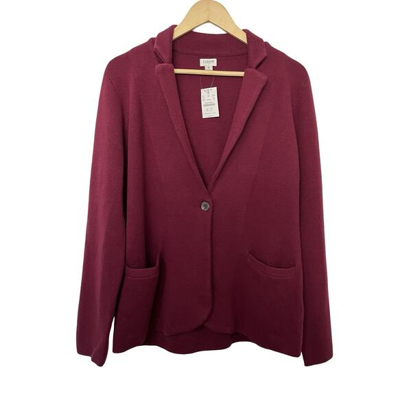 J Crew Cotton Schoolboy Sweater Blazer Size M Burgundy Red Preppy Academia NEW - Picture 1 of 6
